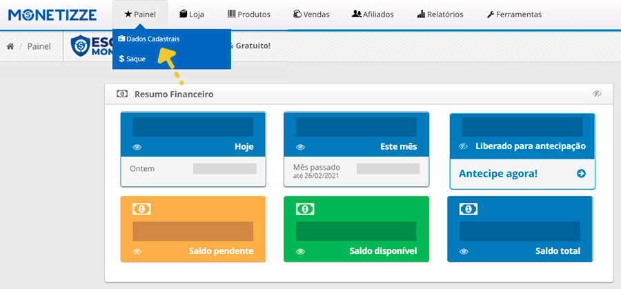 Monetizze - Dados cadastrais