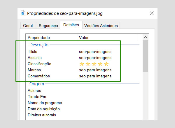 Propriedades da imagem
