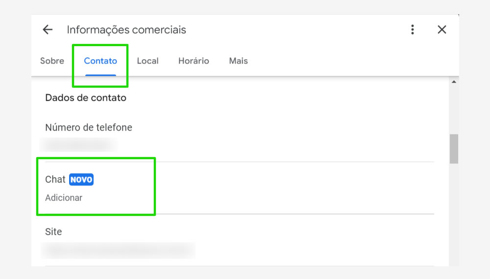 Contato - Chat - Google Meu Negócio