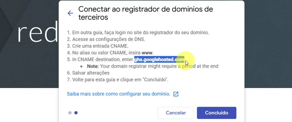 Configuração DNS Entrada CNAME