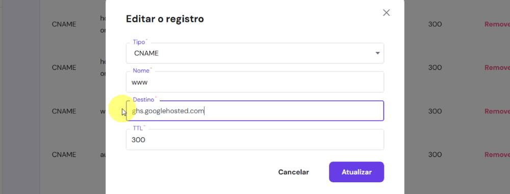 Editar Registro CNAME