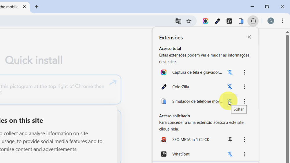 Fixar extensão na barra de favoritos